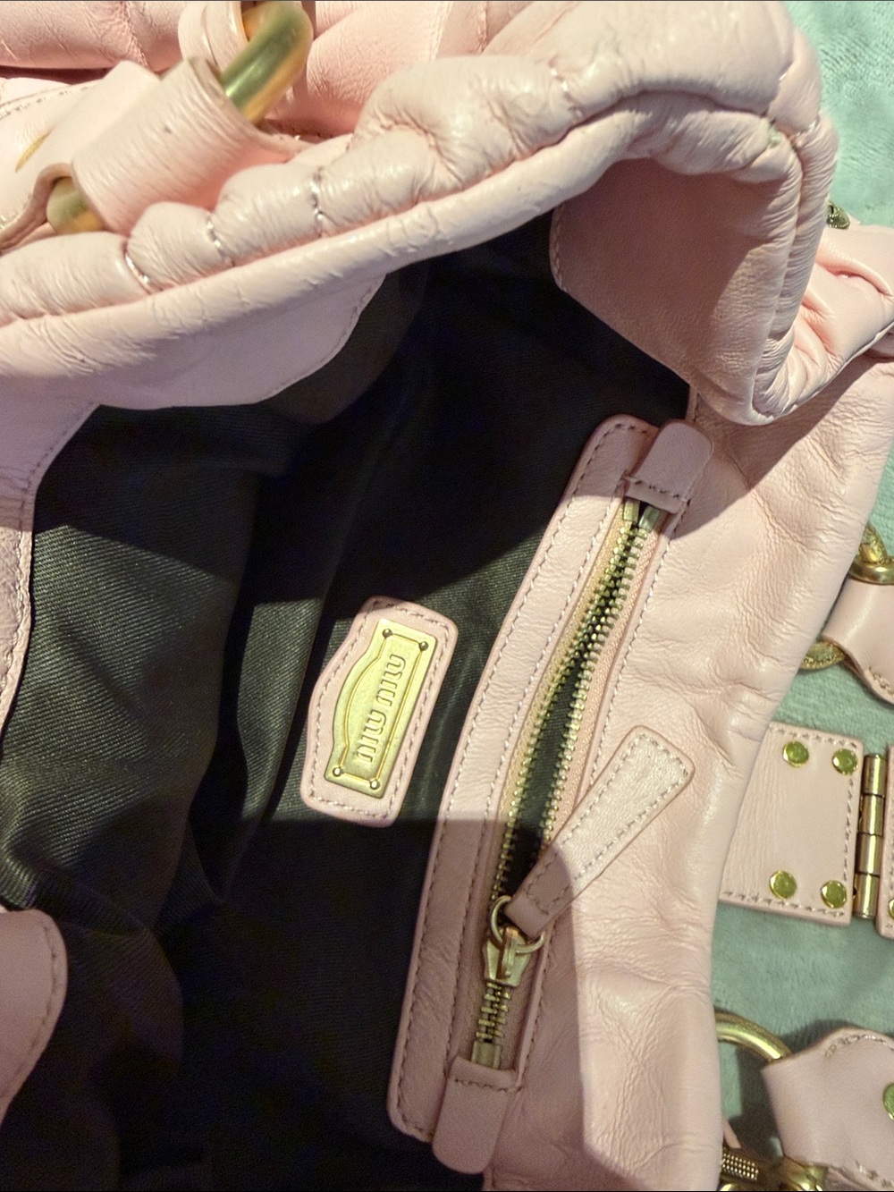 Miu Miu Pink Quilted Satchel with Gold Hardware and Braided Handles - Picture 5 of 8